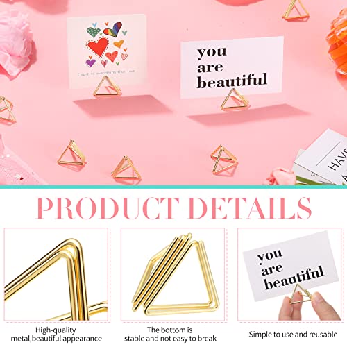 Image of Epakh 100 Pcs Place Card Holder for Table Card Holders for Wedding Triangle Shape Table Number Picture Clips Stand for Centerpiece Anniversary Party (Gold)