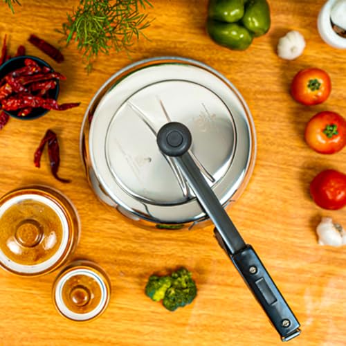Image of Omichef Sandwich Bottom Stainless Steel Pressure Cooker 3 L | Stainless Steel ISI Certified Cooker | Induction & Gas Friendly | Durable, Food-Grade & Rust-Free | 100% Toxin Free