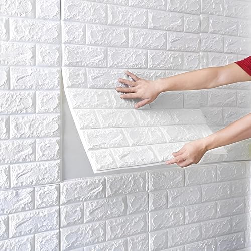 Image of 3D Brick Wallpaper for Wall | Self Adhesive PE Foam DIY Panel | Peel & Stick Decor for Home, Living, Bedroom & Office (70 x 77 cm, Appx 5.8 Sq Ft) (1, White)