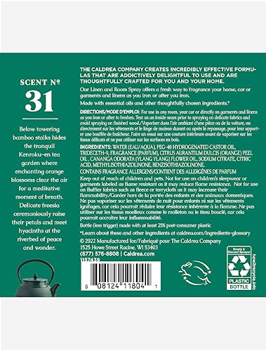 Image of Caldrea Linen and Room Spray Air Freshener, Made with Orange Peel and Ylang Ylang flower Essential Oils, Plant-Derived and Other Thoughtfully Chosen Ingredients, Orange Blossom Bamboo scent,16 oz
