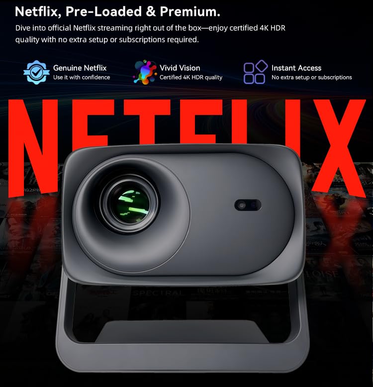 Image of Certified 4K GTVS + Dolby Digital Plus with Atmos, HDR10, 24000 Lumens & HDMI EARC AUN Spectra Projector 4K Ultra HD True Support, 1080p Native, Dual HDMI, YouTube Hotstar Prime, AUN Projector