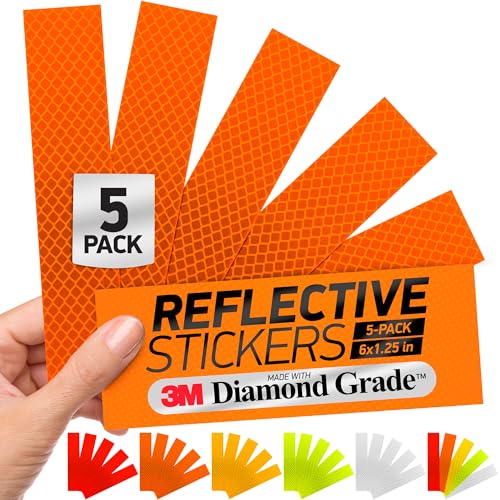 Byllstore Reflective Stickers | 3M Diamond Grade | Orange | 1.25″ x 6″ | 5-Pack | Reflective Safety Tape for Helmets, Cars, Mailboxes & More