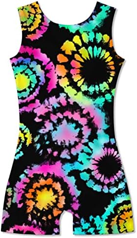 TUONROAD Leotards for Toddler Girls Gymnastics 6t 7t Tie-Dye Swirl Biketards Black Yellow Pink Child Gymnastics Outfits