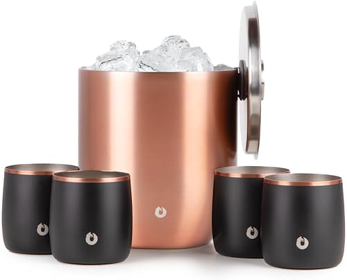 Miniatura 8 de SNOWFOX Vasos de acero inoxidable con aislamiento al vacío de alta calidad, juego de 2 vasos de whisky a la antigua, vasos de whisky, de bajo nivel,