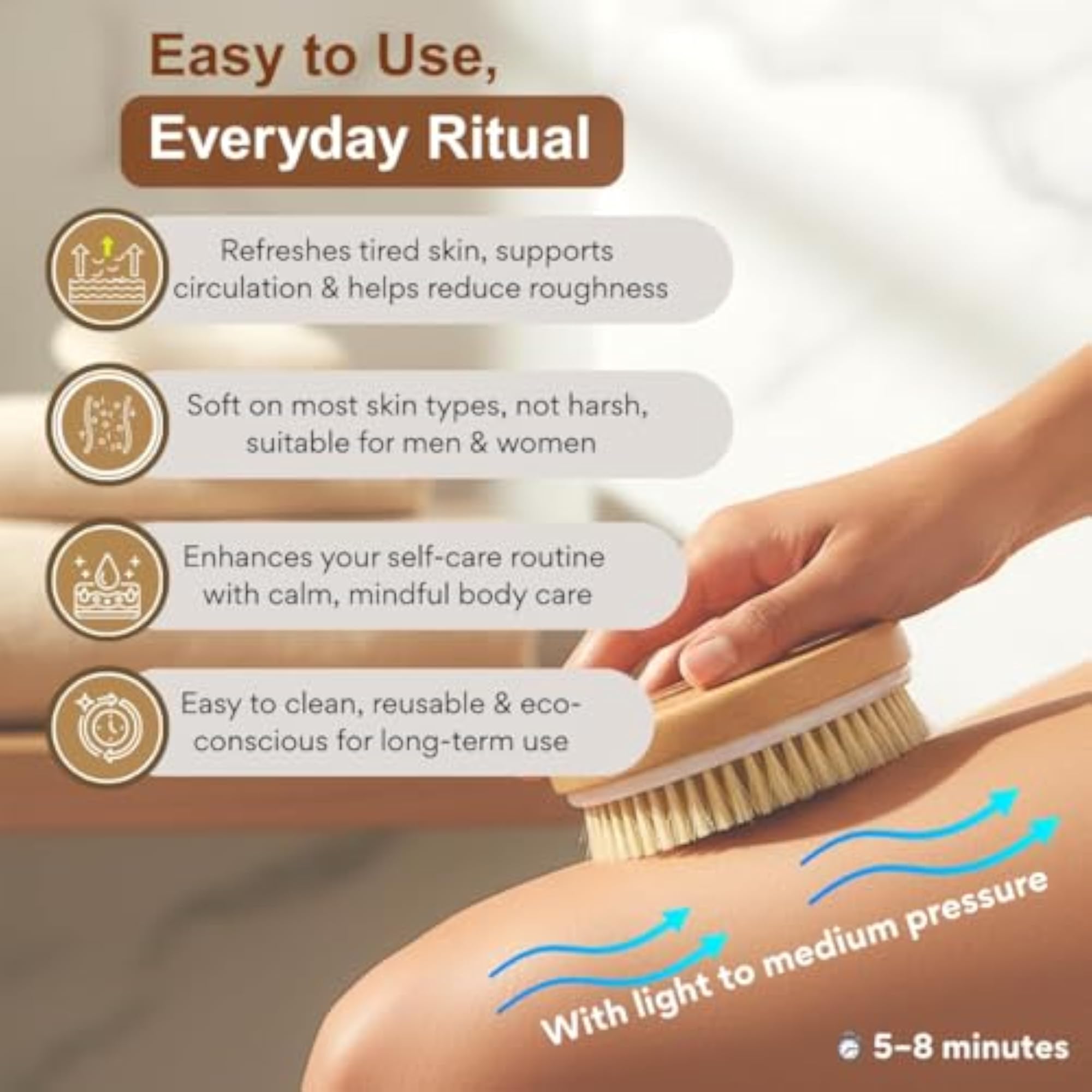 Premium Wooden Dry Brushing Body Brush, 100+ Massage Touchpoints