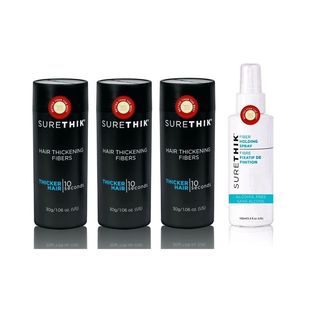 Pack of 3 SureThik Hair Thickening Fibers 30g and 1 Fiber Holding Spray, 100ml (Dark Brown)-image-17