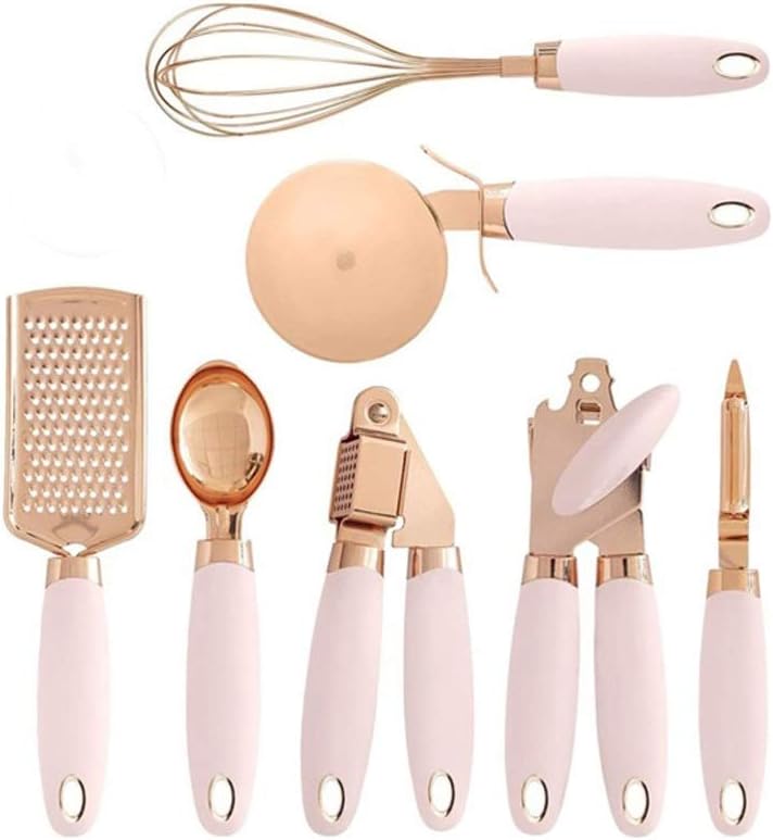7-Piece Kitchen Gadgets Set Copper Coated Stainless Steel Utensils with Soft Touch Handles, Garlic Press Whisk Cheese Grater (Color : C) (C)