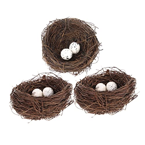 PRETYZOOM 3Sets Handmade Artificial Rattan Bird Nest with Decorative Eggs Nest Egg for Home Decor Easter Ornaments and Craft Projects for Indoor Outdoor