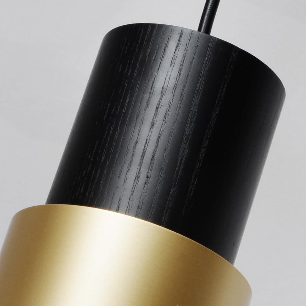 ouglres Black Gold Industrial Cylinder Hanging Lamp, 1 Flame Wood, Kitchen Island Pendant Light, Aluminium Lampshade - Image 2