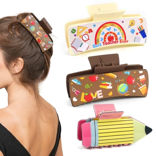 HOWAF 3pcs Teachers Appreciation Gift Teachers Hair Clips for Women Pencils Hair Claw Clips for Teachers School Teacher Hair Clips Thick Long Short Curly Hair Clips for Teacher Staffs School Tutors