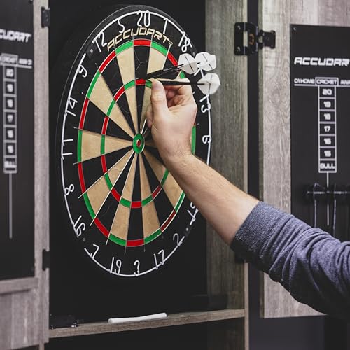 Accudart Dartboard Set with LED Cabinet, 2 Scoring Chalkboards, Chalk, Eraser and 6 Darts