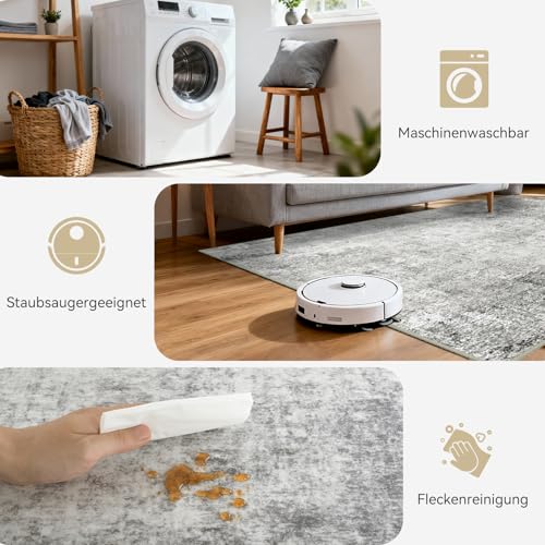 DEFYNEE Wohnzimmer Teppich 120 x 180 cm | Rutschfester Kurzflorteppich in abstraktem Design | Waschbar für Schlafzimmer & Homeoffice… – Ansicht 4