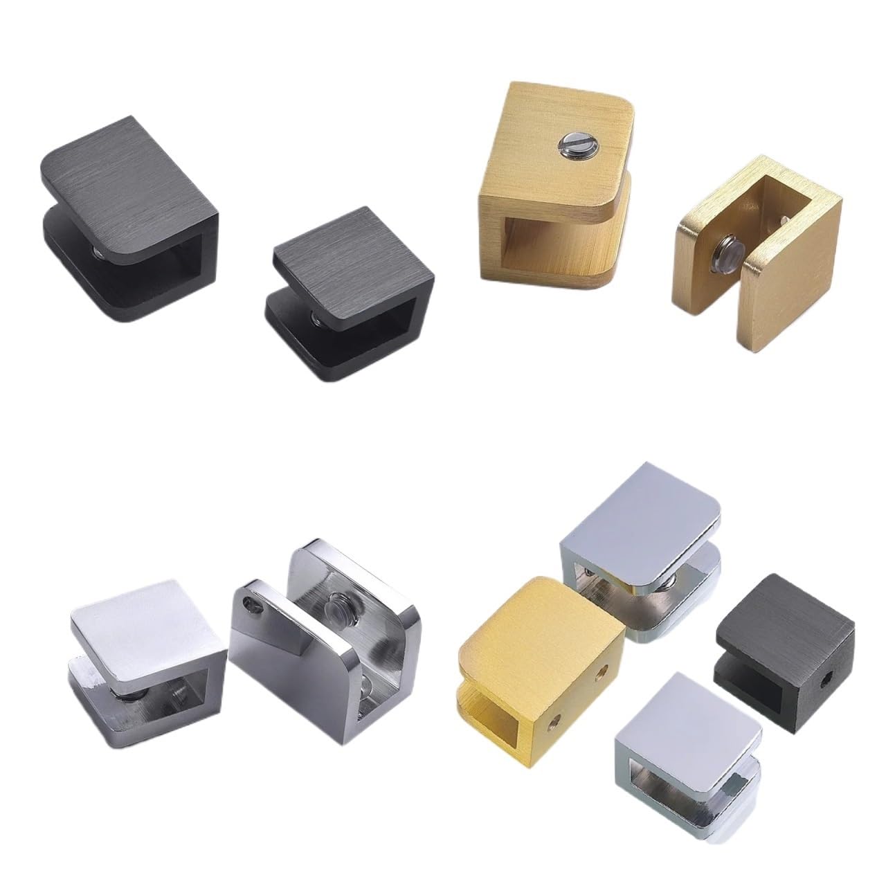 2pcs Adjustable Glass Shelf Clips Brass Wall Mount Clamps for Shelving