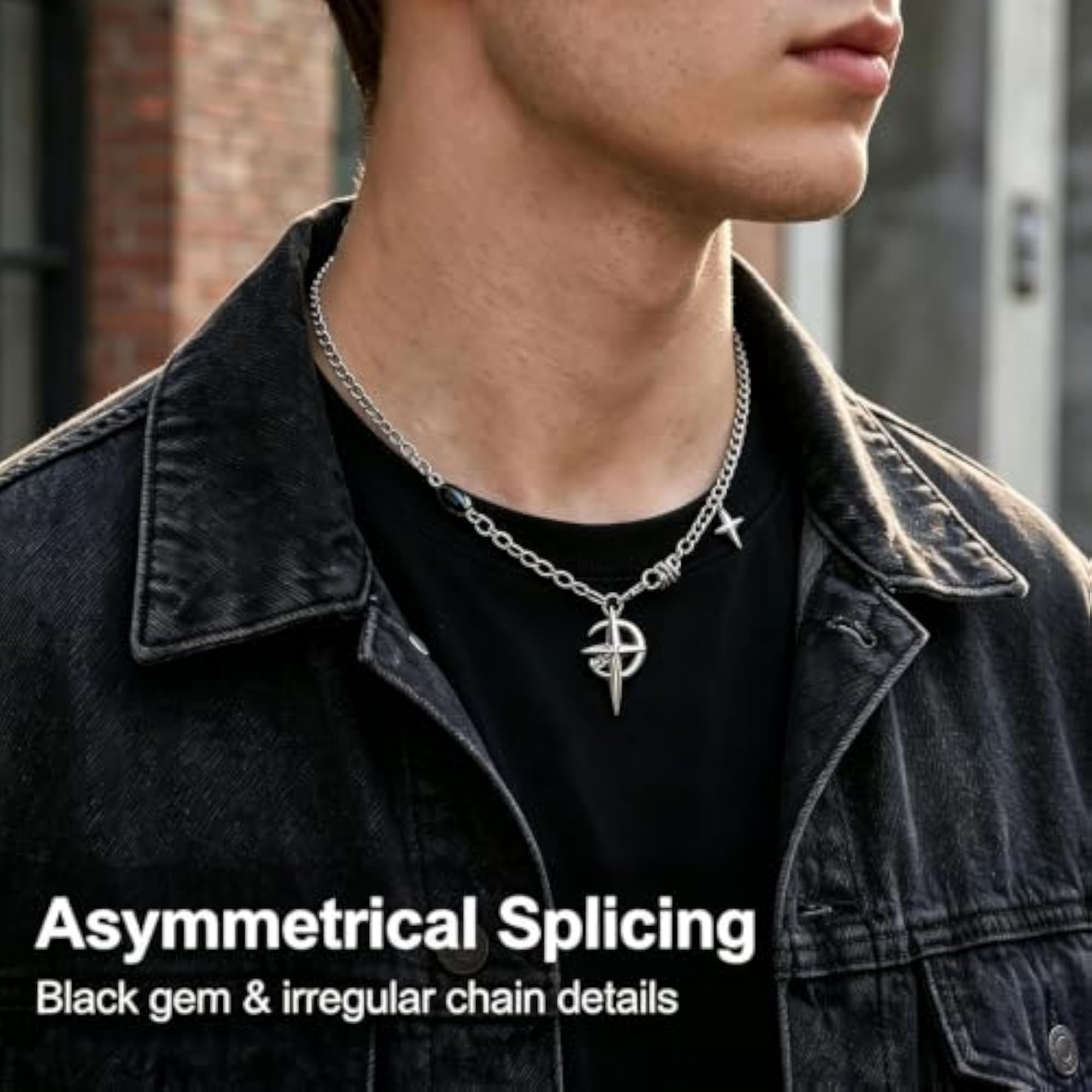 Men's 2Pcs Gothic Pendant Chain Set, Everyday Wear
