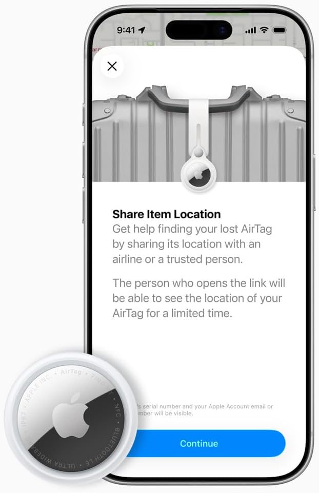 Apple AirTag (2nd Generation): Tracker for Keychain, Wallet, and More; Locator with Sound; Simple One-Tap Setup with iPhone or iPad; Key Finder with up to 1.5X Precision Finding Range 7 51BOW3012mL. AC SL1080