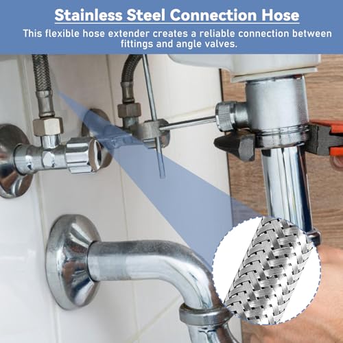 4 Stück Flexschlauch 3/8, Edelstahl Flexschlauch 3/8 Zoll mit Dichtungsband, 20cm/10cm Flexibler Armaturenschlauch Verlängerung für Wasserhahn, Panzerschlauch 3/8 Überwurf und Außengewinde