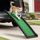 YITAHOME 61in Folding Dog Ramp for Cars with Poly Grass, Portable Pet Ramp for Large Dogs, Lightweight Resin Dog Car Ramp with Safe Raised Sides Stairs Step for SUV Truck, 150lbs Load Capacity
