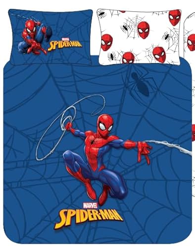 Spiderman Double Bedding Duvet Cover Set Blue - Reversible Polycotton Boys Bed Set with Iconic Superhero Design - Soft & Durable (Double)