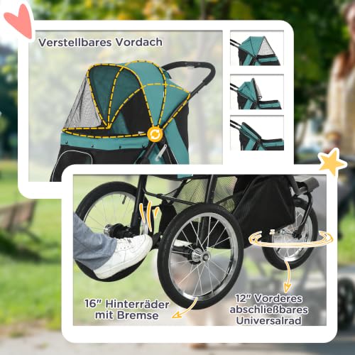 PawHut Hundewagen Klappbar für Hunde Katzen bis 20 kg Buggy Dunkelgrün