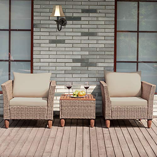 image for Tangkula 3 Piece Patio Furniture Set, Outdoor Wicker Rattan Bistro Sof