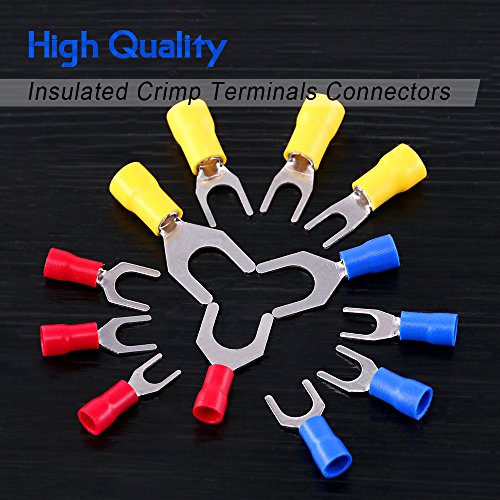 Glarks 240Pcs 22-16/16-14/12-10 Gauge Fork Spade Quick Splice Crimp Terminals Connectors Assortment Kit #TOP2