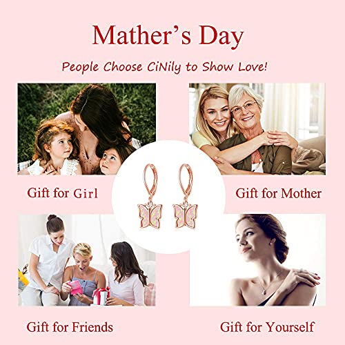 Cinily Butterfly Dangle Leverback Earrings For Women Girls Opal Drop Earrings For Sensitive Ears Rose Gold Plated Cute Jewelry #TOP5