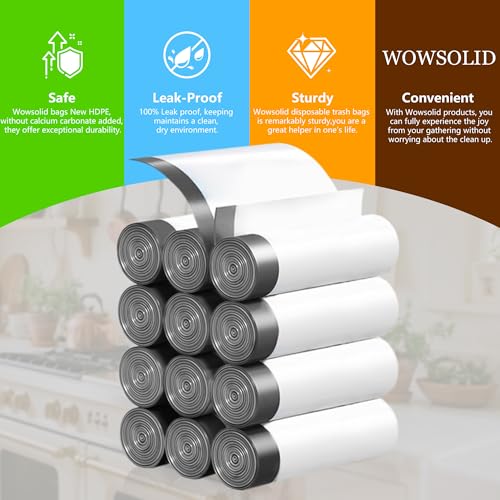 Image of 360 Count 1.6 Gallon Mini Drawstring Trash Bags, 1.2 Mil Thick Small Garbage Bags by WOWSOLID, Fit Liners 4.5-8 Liter, 1.2-2 Gal, Trash Can Bin for Bathroom, Kitchen, Bedroom, Office