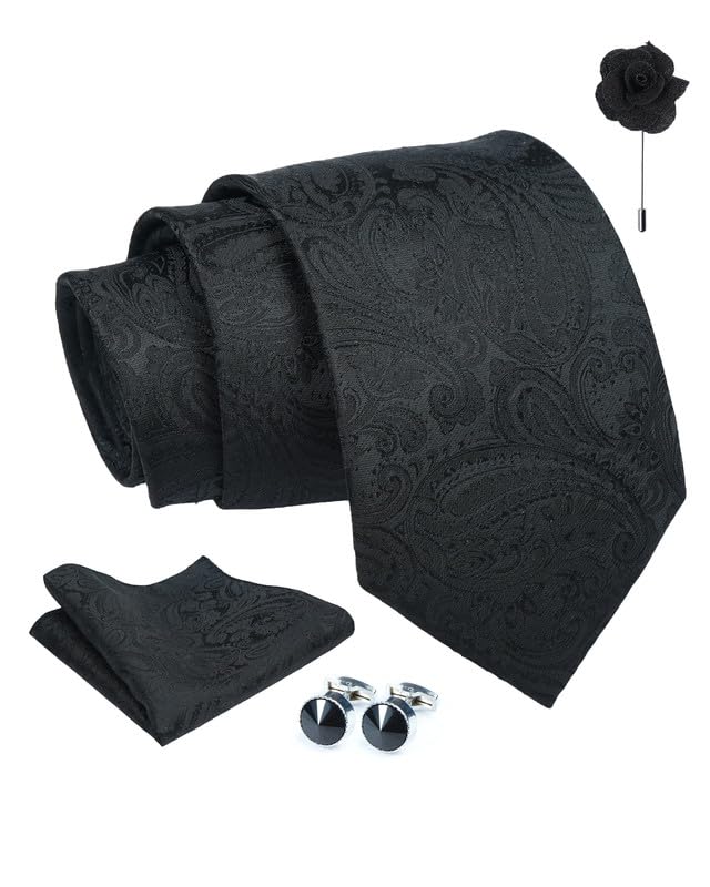 axlon Paisley Tie For Men – Formal Ties Set With Pocket Square, Cufflink & Flower Pin With Gift Box For Mens, Silk Fabric Neckties Gift Sets For Men’s (P1)-picture-3
