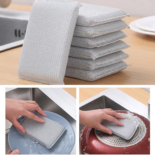 Image of Shuttle Art 6 Pack Non-Scratch Wire Dish Cleaning Pads with Gap Cleaning Brush, Multipurpose Kitchen Sponge Scrubber, Heavy Duty, Non-Scratch