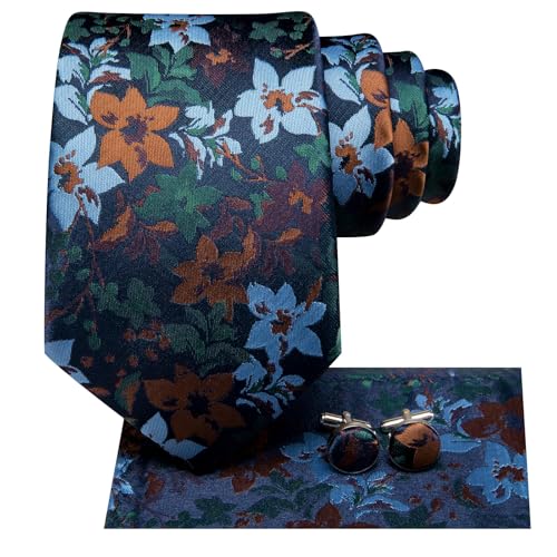 Image of Dubulle Mens Tie Set Solid Paisley Silk Striped Necktie for Men with Cufflinks Tie and Pocket Square