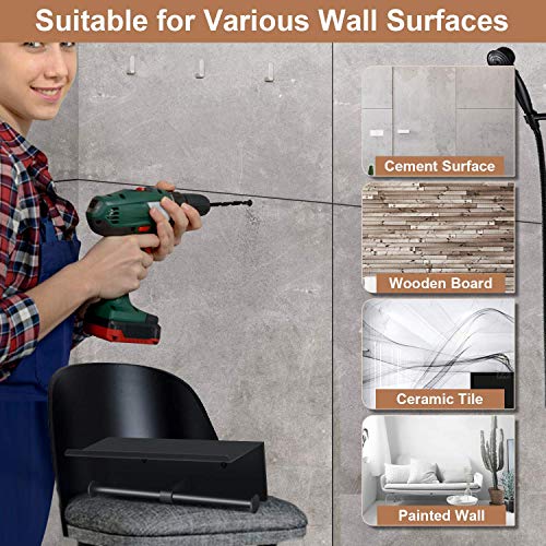 Toilet Paper Holder With Shelf, Bjiotun Toilet Paper Holder Wall Mounted Toilet Paper Storage, Double Roll Tissue Holder Dispenser Bathroom Toilet Paper Holder (Matte Black) #TOP5