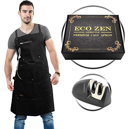ecoZen Lifestyle Professional Grade Apron for Men (10 oz Cotton) Ideal for Kitchen