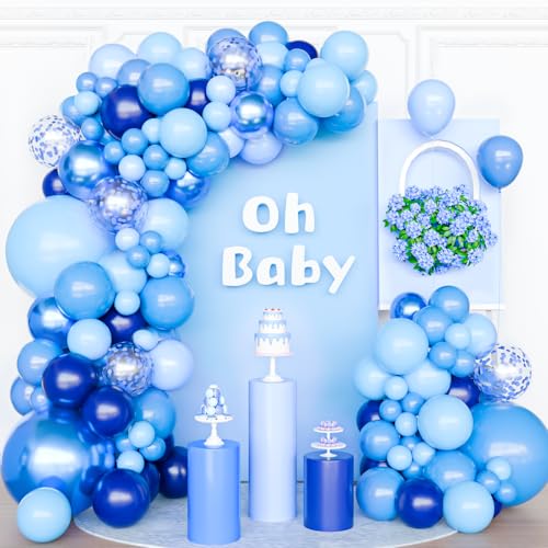 Blue Balloons Garland Arch Kit, 133pcs Navy Balloons Light Baby Blue Balloon Different Size for Baby Shower Birthday Bridal Shower Anniversary Party Decorations