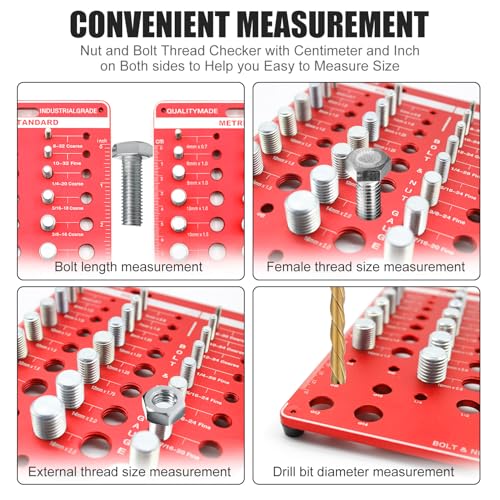 Thread Checker,42 Nut and Bolt Thread Checker, Bolt Gauge with 19 Standard & 15 Metric&8 Drill Bit Gauge,Thread Gauge,Wall-Mountable Identifier Gauge - Thumbnail 3