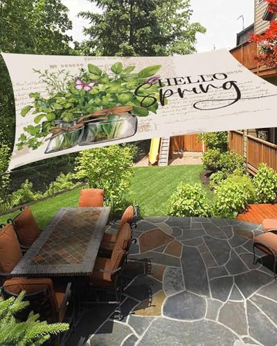 Green Botanical Leaves Sun Sail Shades Rectangle Canopy,Sunlight Block Heavy Duty Curved Backyard Shade Cover,Waterproof Sun Shades for Patios Outdoor,6.5'x10' Bottle Pastoral Country French Style