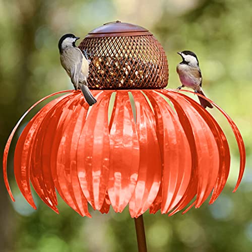 WWLUCKY Reasoncool Bird Feeder, Hummingbird Feeders for Outdoors Hanging, Coneflower Feeder Squirrel Proof, Flower Pole, Unbreakable Feeder,Backyard Feeder,Garden Decoration, Orange