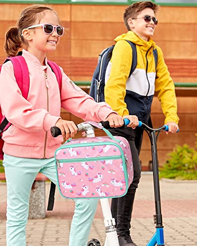 Bagseri Lunch Box, Kids Insulated Lunch Bag For Girls, Portable Reusable Toddler Lunch Cooler Bag Thermal Organizer, Water-Resistant Lining (Pink, Unicorns) #TOP6