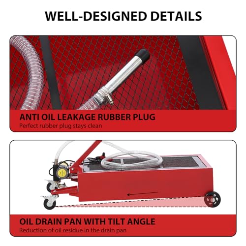 Image of Garvee 20 Gallon Oil Drain Pan Oil Drain Tank with 12V Electric Pump, 76L Low Profile Oil Drain Pan, Oil Change Pan with T Foldable Hand and Wheels, 8FT Hose Oil Drain Cart (Electric Pump - New)