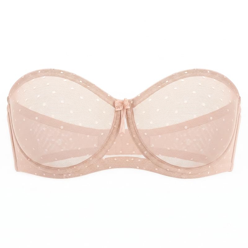 MELENECA Damski biustonosz typu bandeau Sheer Lace See-Through Minimizer Strapless Underwire Bandeau – biustonosz z antypoślizgowym silikonem
