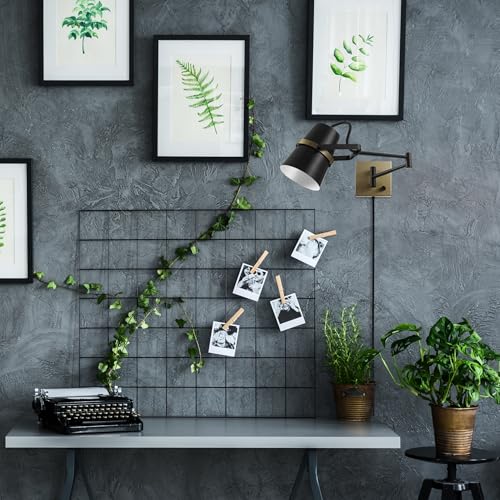 Image of GLOBE Electric 51345 1-Light Plug-in or Hardwire Swing Arm Wall Sconce, Matte Black, Brass Accents, 6ft Black Woven Fabric Cord, Flat Plug, Rotary On /Off Switch, Wall Lighting, Bulb Not Included