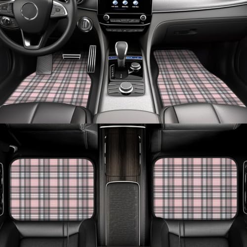 Alfombrillas de coche tartán rosa y gris para viajes familiares cómodos 6