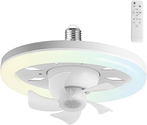 Eiunvgo Ventilador de luz con control remoto, ventilador de techo que se atornilla en el enchufe de la bombilla, base E26E27, rotación de 360 grados