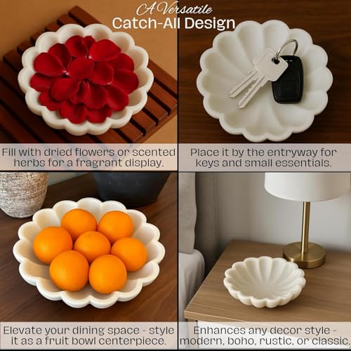 Image of SWADESHI BLESSINGS Handcrafted Marble Scalloped Urli Bowl for Home Decor | Traditional Decorative Bowl for Floating Flowers, Potpourri & Festive Decor Item | Pooja Decoration | Wedding /Return Gift, 9 inch