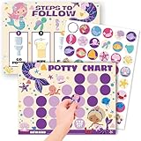 Potty Training Chart for Girls, Mermaid Theme, 8.3 x 11.2 inches, 10 Pack Chart with 5 Pack Reward Stickers