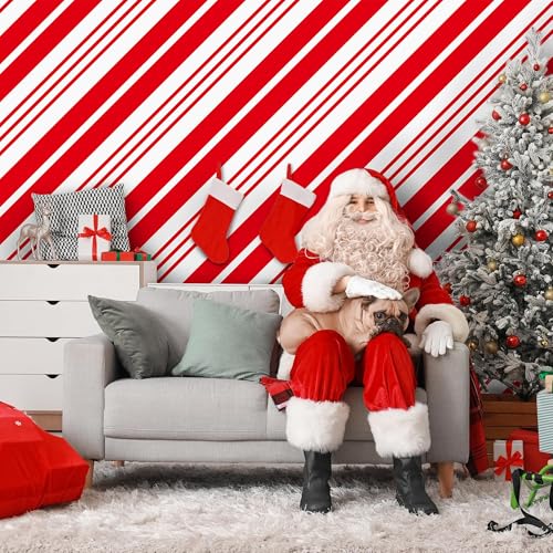 Image of Kochorie 100 Ft x 54 Inch Christmas Candy Cane Striped Tablecloth Roll with Slide Cutter Box Red and White Table Cover Christmas Tablecloth Wall Backdrop Xmas Home Holiday Party Supplies