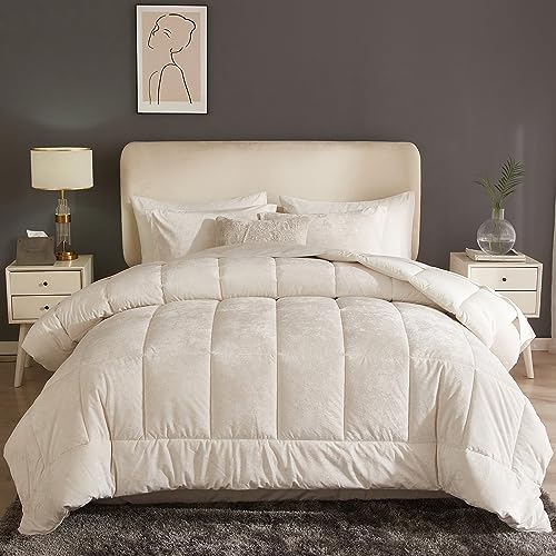 HYPREST Velvet Comforter King,3 Pcs Luxury Elegant Velvet Duvet,Ultra Soft White Bedding Comforter Sets