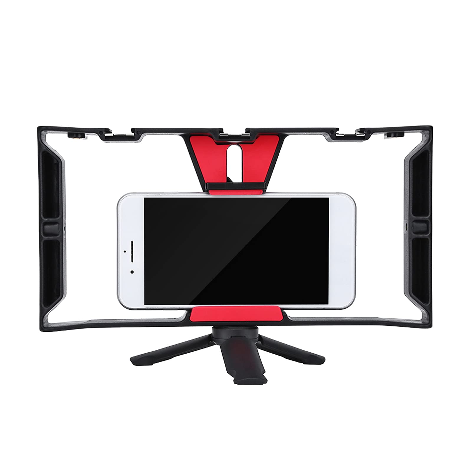 Dual Handle Phone Stabilizer Rig with Tripod Adjustable Smartphone Video Holder for Live Broadcast,Vlogging &amp; Macro,3 Cold Shoe Mounts,1/4”Screw Holes