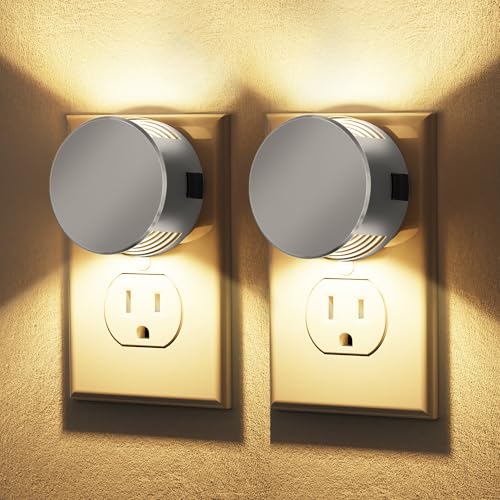 Image of Briignite Night Lights Plug into Wall Dusk to Dawn Sensor Nightlight | [2 Pack] Brightness Adjustable, 3000K Soft White, Dimmable Plug in Night Light for Bathroom Bedroom, Hallway
