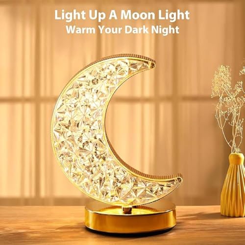 Image of K D 3D Crystal Star Night lamp | USB Powered Star Light Decorative Lamp for Bedroom, Living Room & Gifts with USB Powered (Crystal Moon Light)