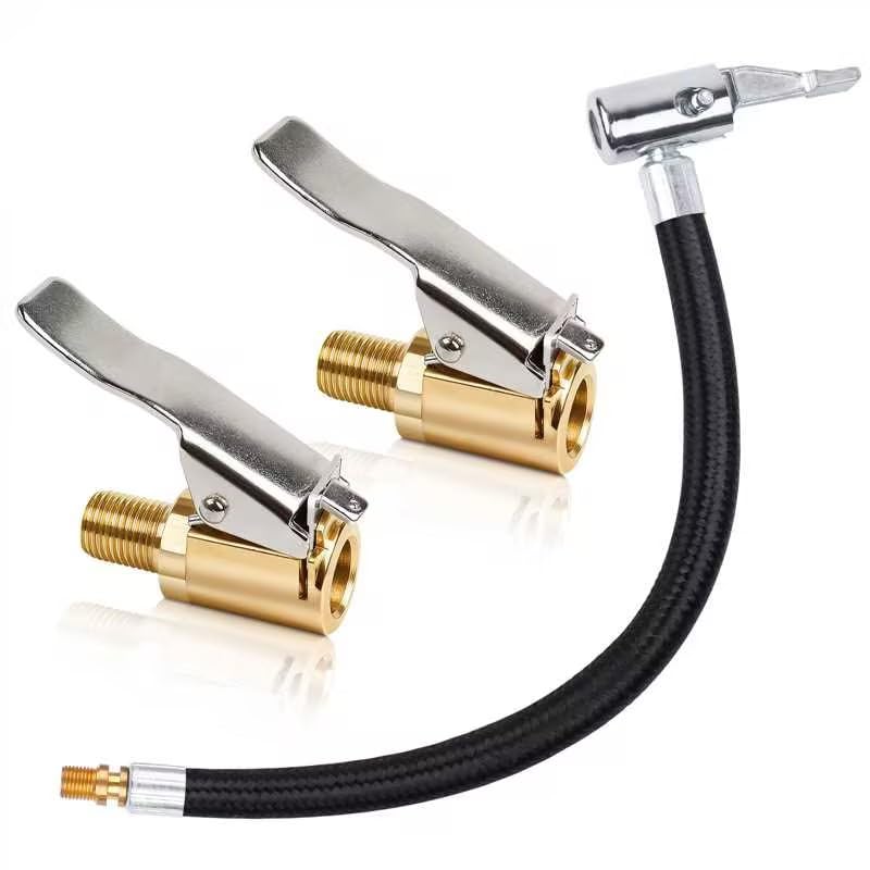 Yeepeo Ventilverlängerung Set, 20cm Reifenfüller Schlauch mit 2 Stück 8mm Autoventil Hebelstecker Air Chuck Reifenfüllschlauch Autoventil Adapter für Auto Fahrrad Motorrad Kompressor